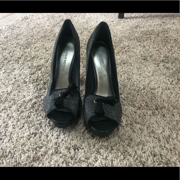 7.5 Christian Sirilano Black Tweed Heels 4” EUC - Picture 11 of 11